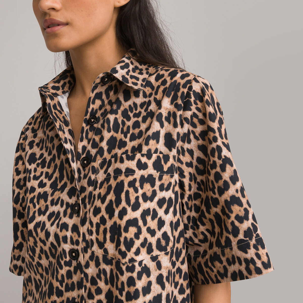 Kurzes blusenkleid mit leoprint und kurzen ärmeln leopardenmuster La  Redoute Collections | La Redoute