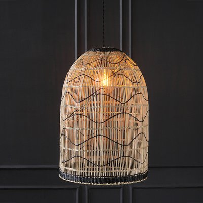 Natural with Black Woden Wave Dome Seagrass Pendant Ceiling Shade (H55cm) SO'HOME
