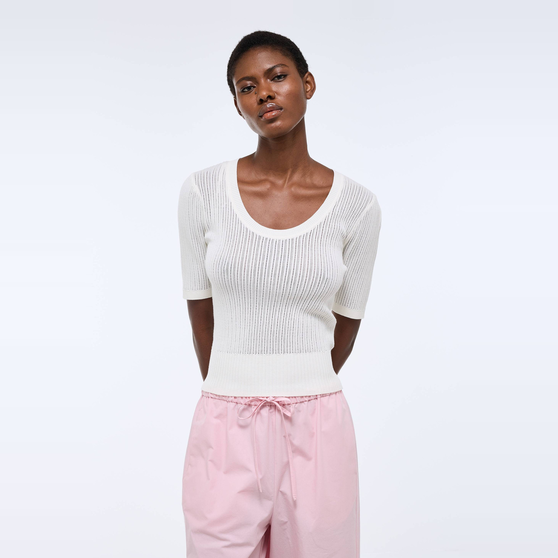 Pull uni manches courtes, MONOPRIX