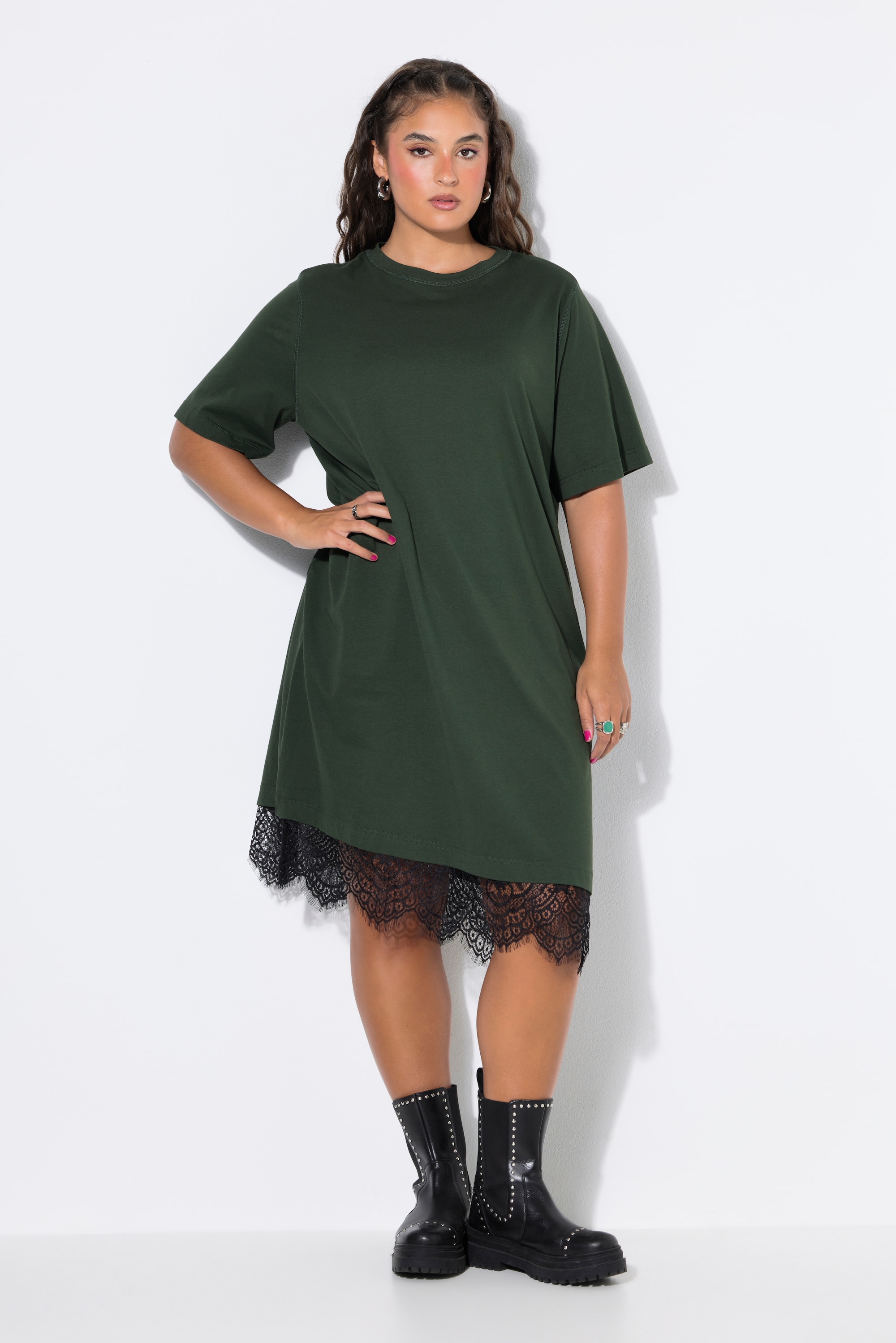 Robe chemise, ourlet en dentelle asymétrique, STUDIO UNTOLD