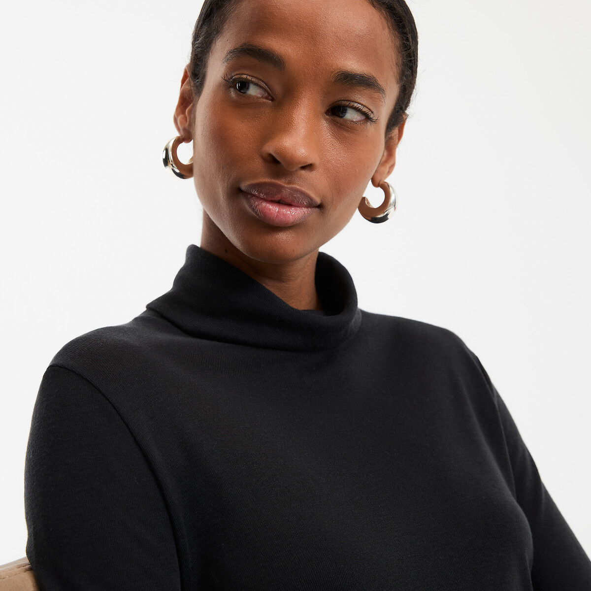 Lyocell blend turtleneck top with long sleeves La Redoute