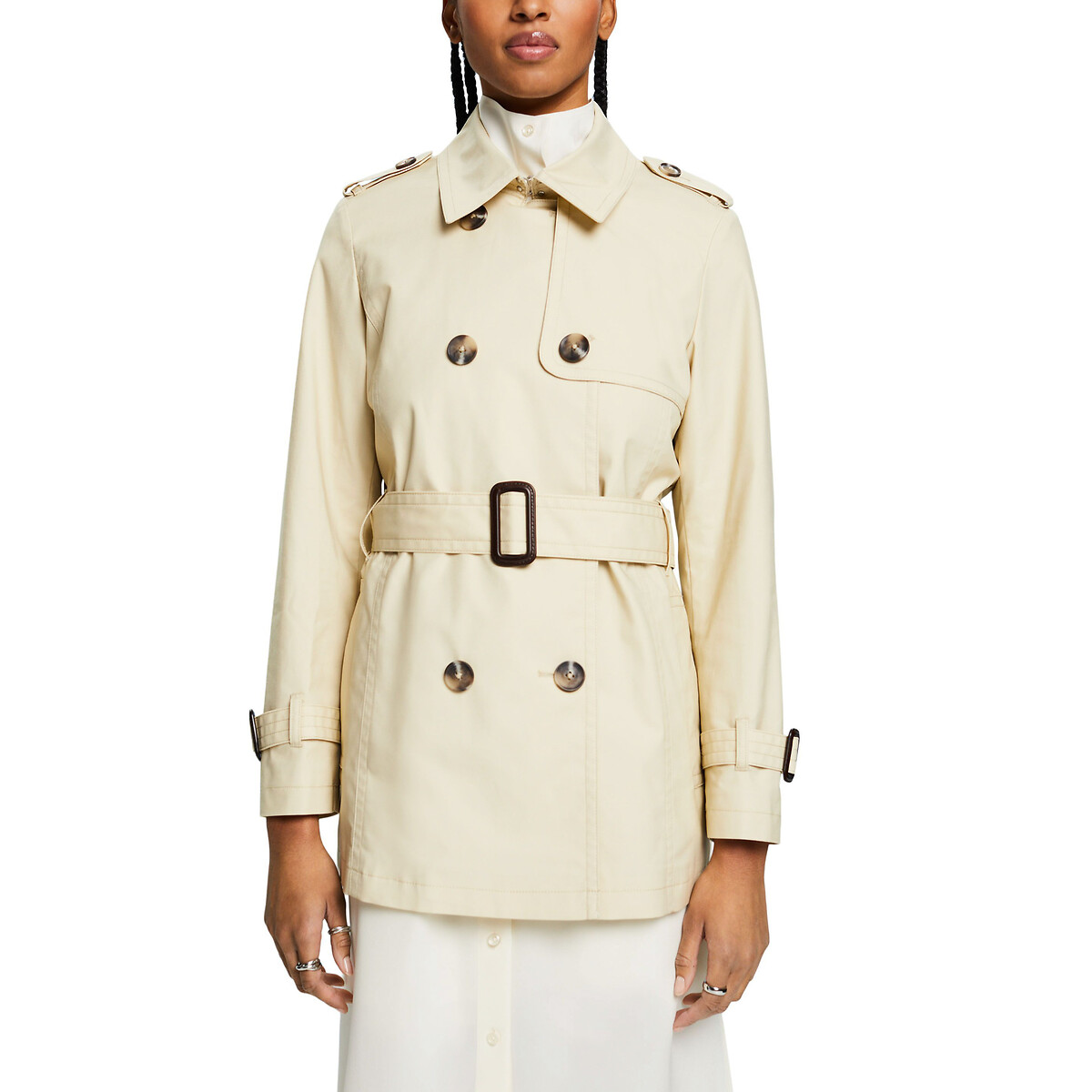 Image of Belted Mid-Length Trench Coat
