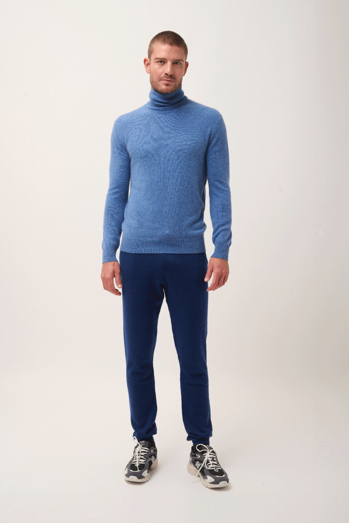 Pull Col Roulé Bleu Denim Connor, JUST CASHMERE
