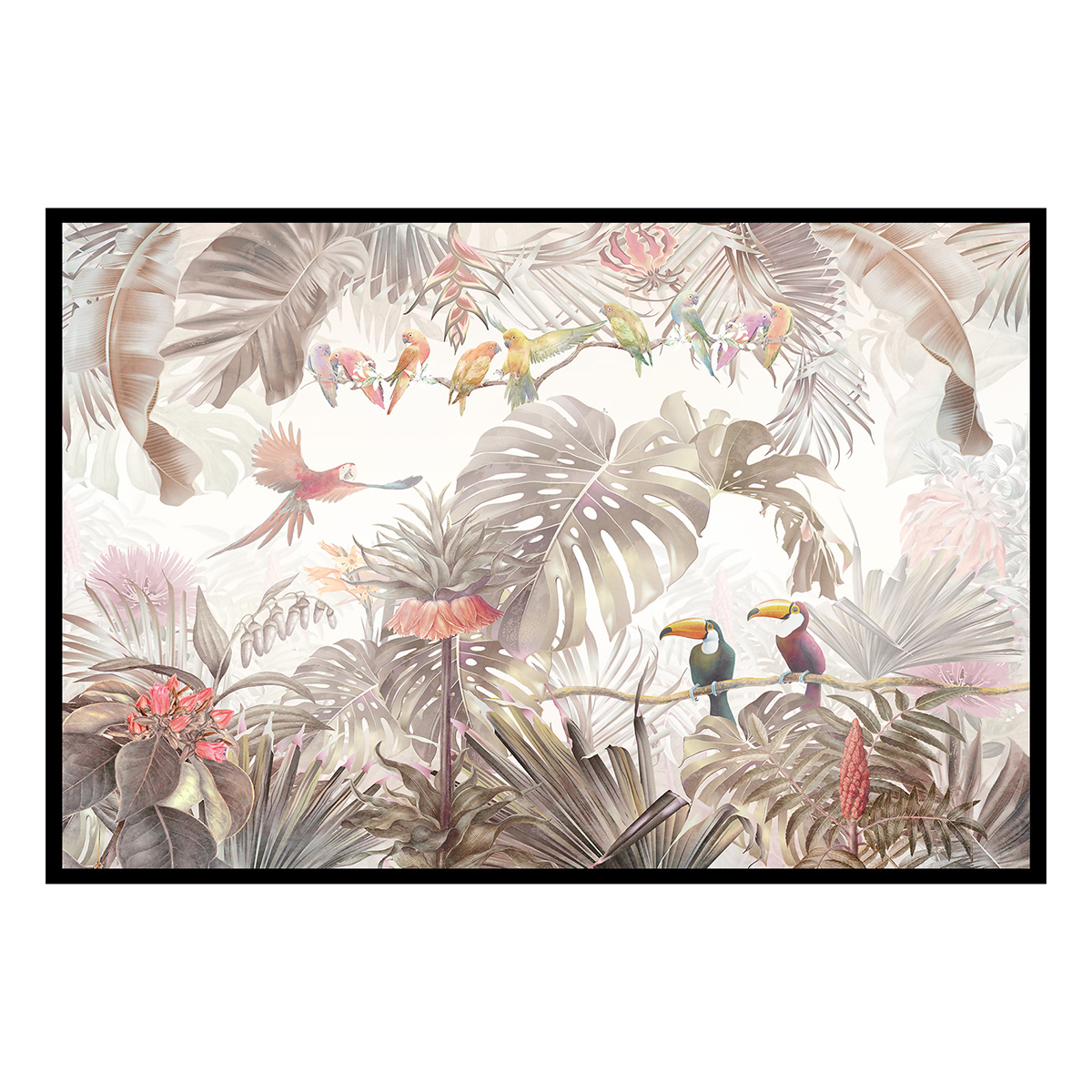Affiche encadrée jungle tropicale oiseaux, HEXOA