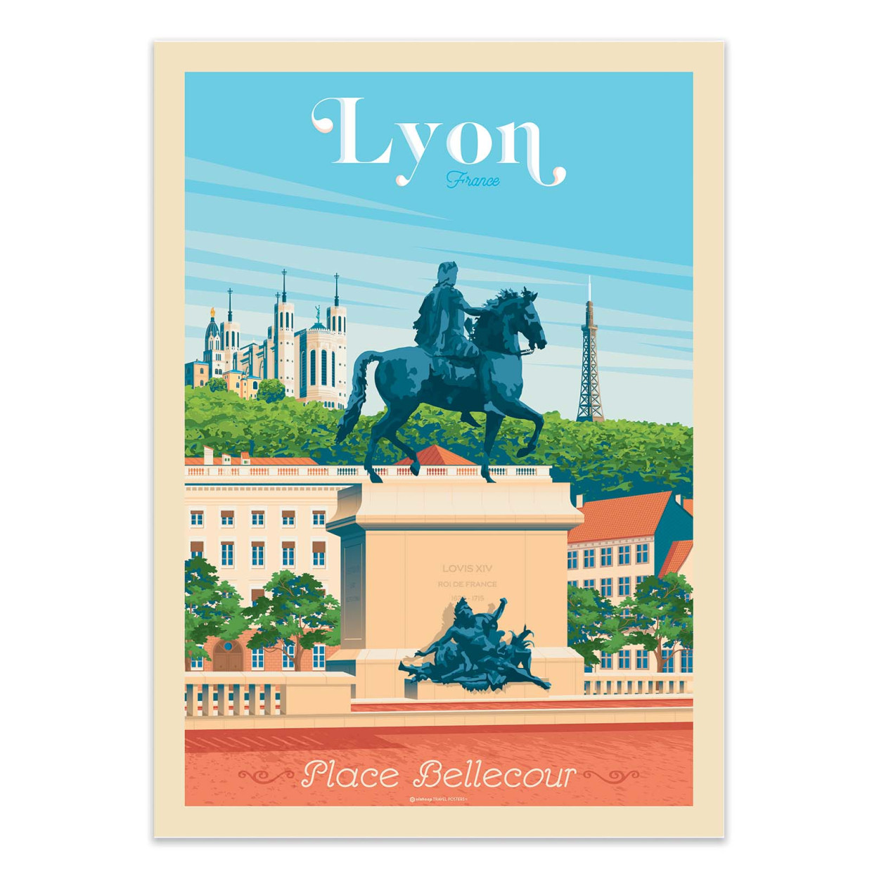 Affiche d'art - Lyon Place Bellecour - Olahoop Travel Posters, WALL EDITIONS