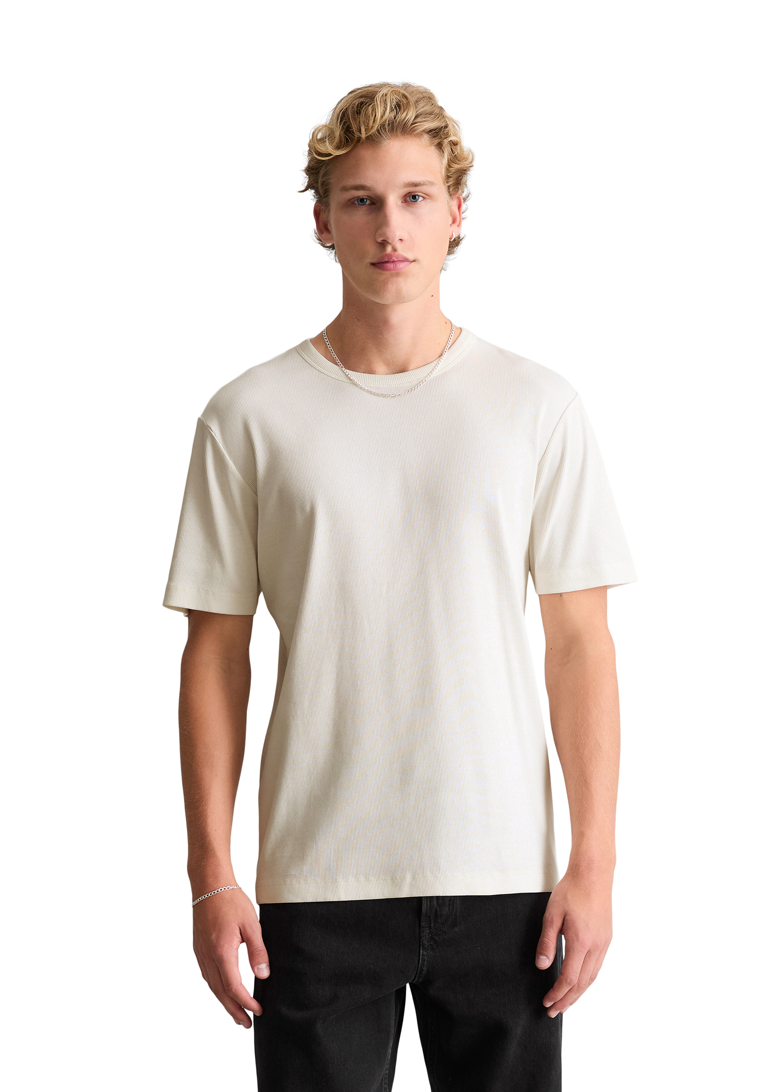 T-shirt côtelé DfC regular en coton bio mélangé, MARC O’POLO DENIM