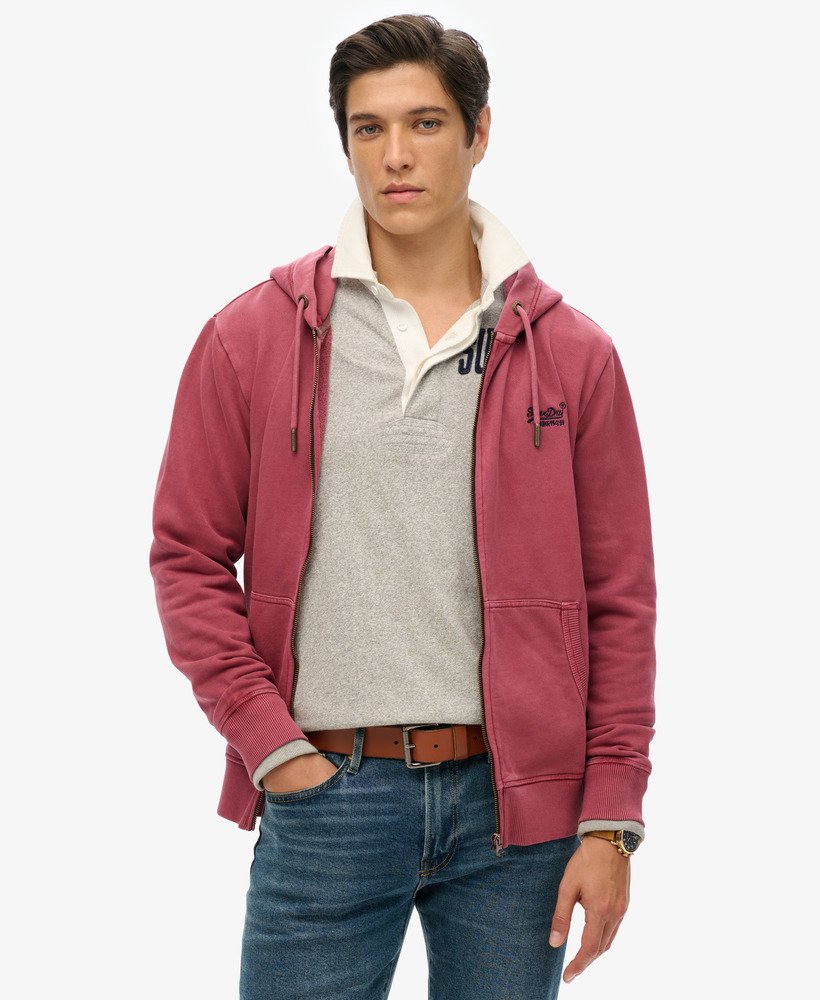 Sweat à capuche délavé zippé à logo Essential, SUPERDRY