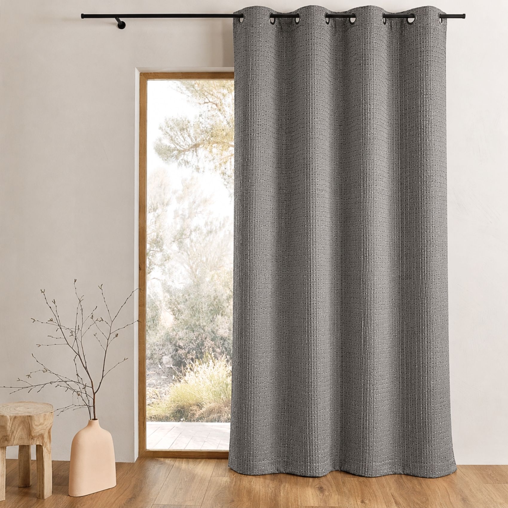 Rideau tamisant épais en jacquard uni à reliefs, HOME MAISON