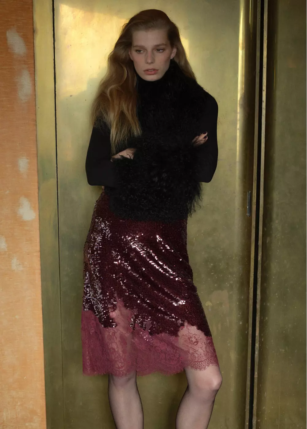Jupe à sequins avec finition en dentelle sur le bas, MANGO