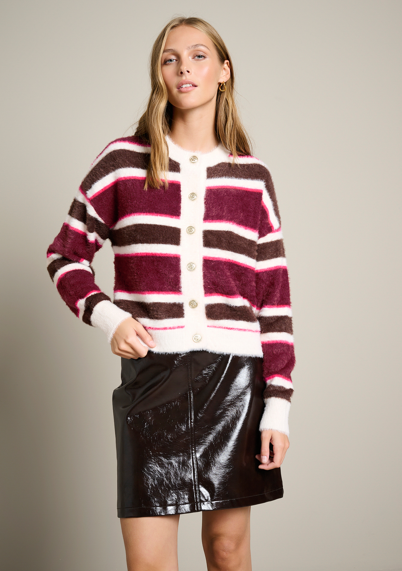 Cardigan rayé duveteux, LOLALIZA