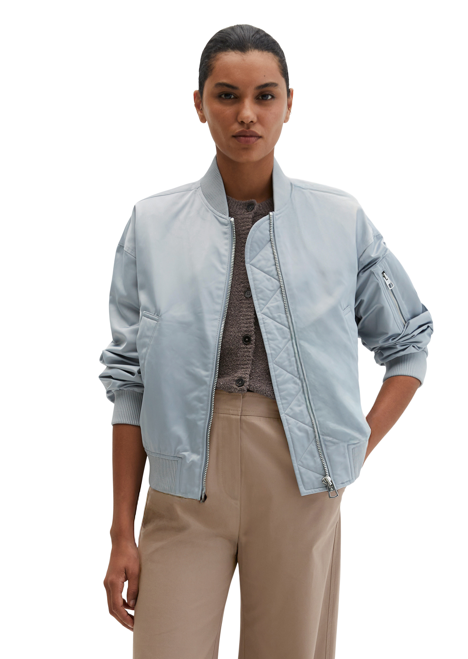 Blouson style aviateur regular en sergé de polyester Shiny recyclé, MARC O'POLO
