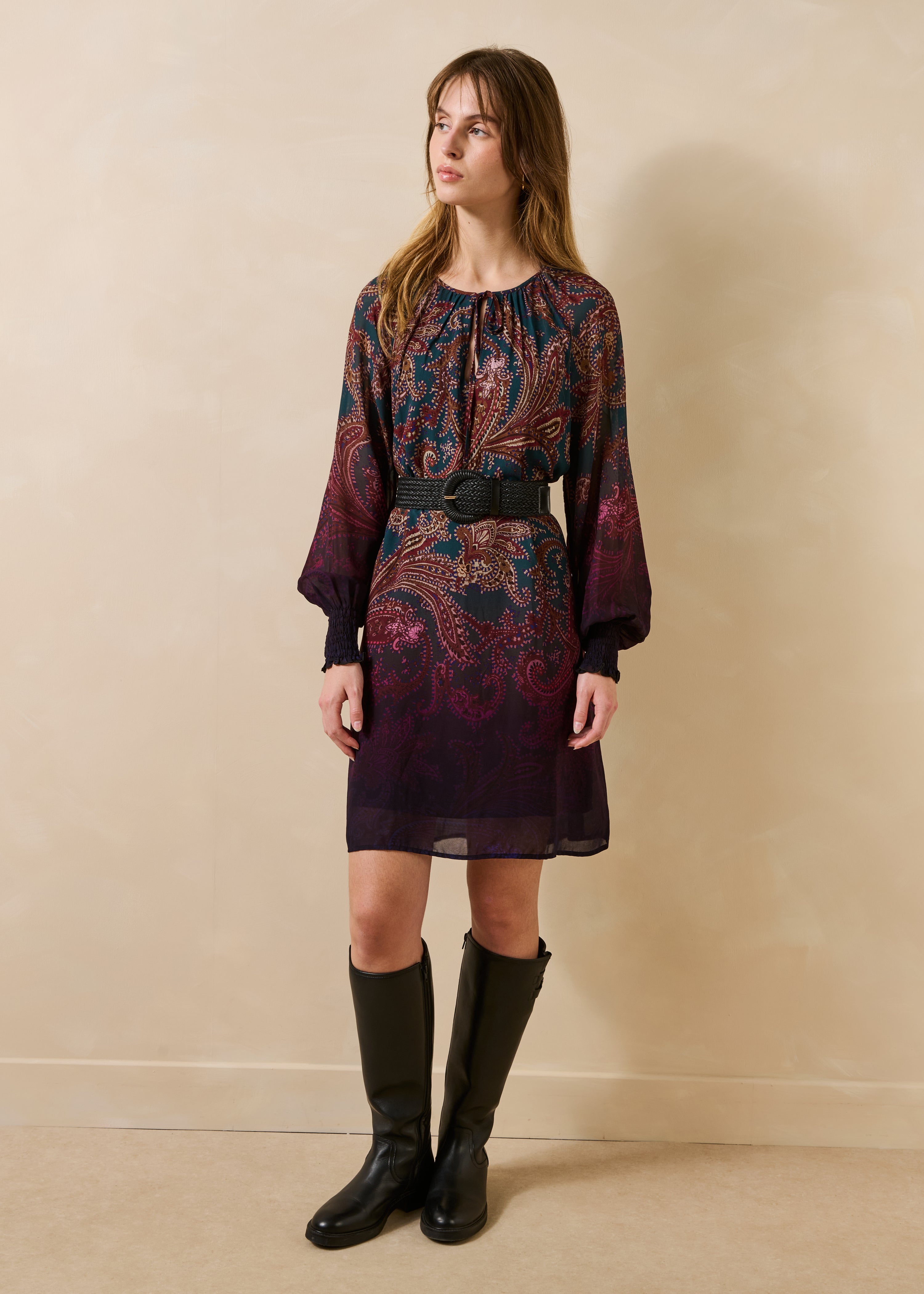 Robe courte à imprimé manches longues, LA FEE MARABOUTEE