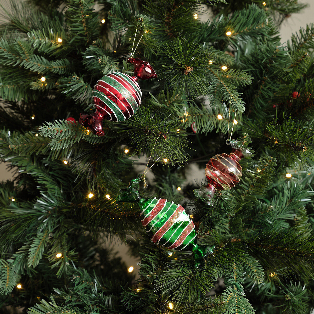 Set of 3 Glass Sweets baubles, SO'HOME