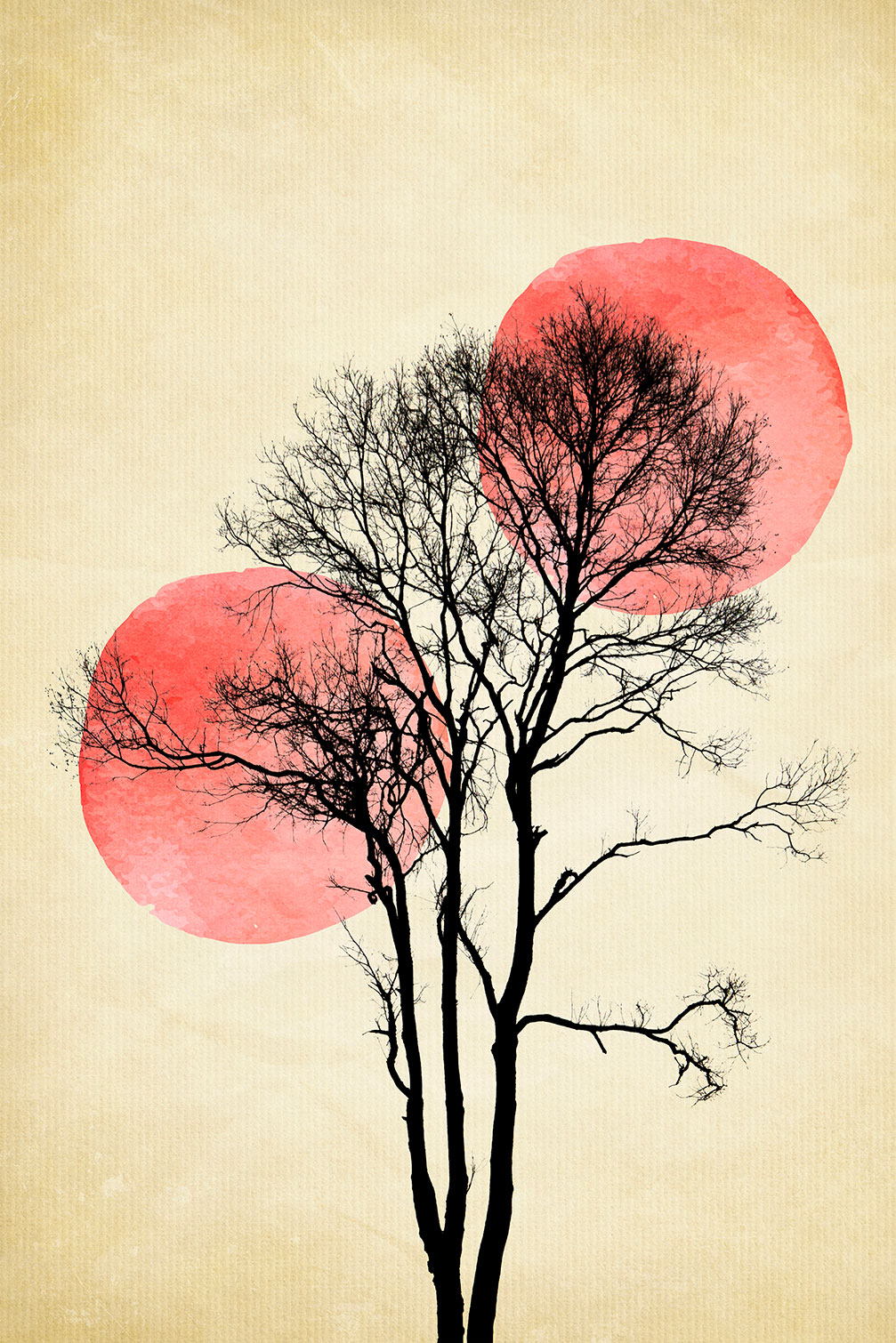 Tableau abstrait Lune et soleil d'hiver, HEXOA