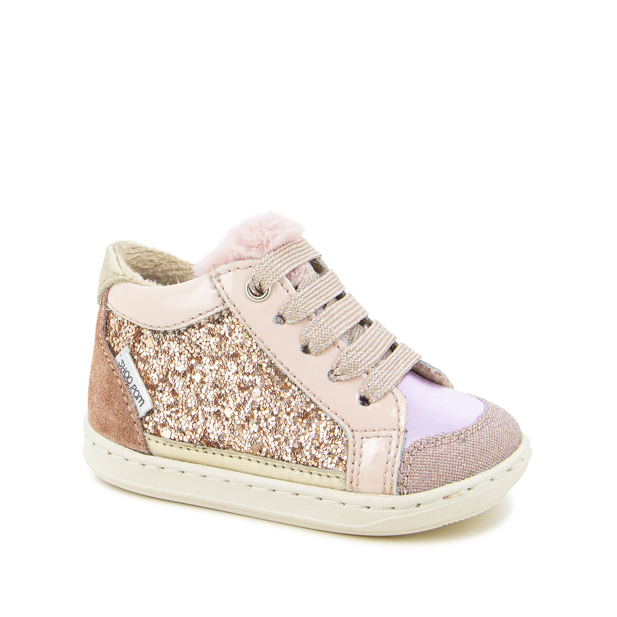 Kids leather trainers metallic pink Shoo Pom La Redoute