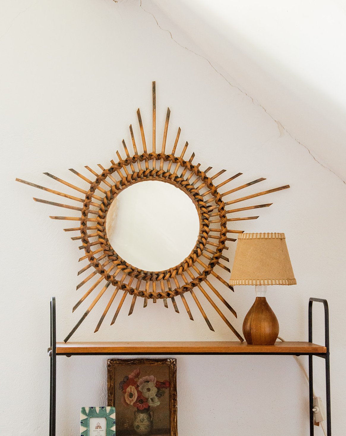 Miroir soleil en rotin Igor N°720 - Bon état, DEBONGOUT