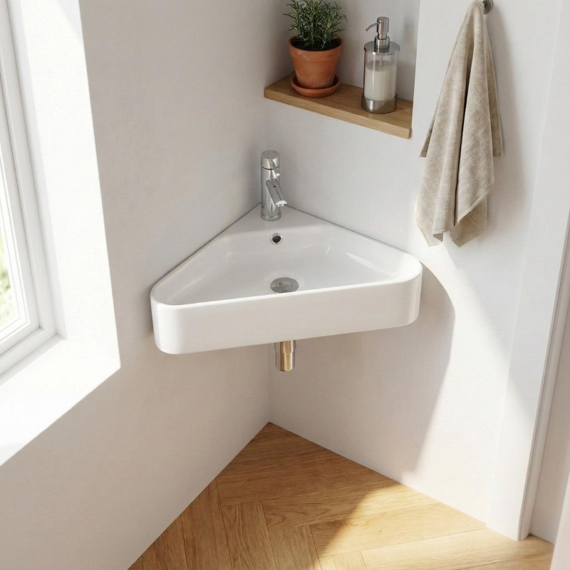 Vasque à suspendre d'angle en céramique blanche 42,5cm MARGAUX, MOB IN