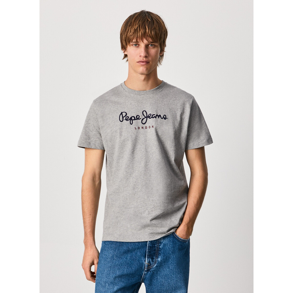 in t-shirt with logo La Eggo Jeans neck | print Redoute Pepe crew cotton