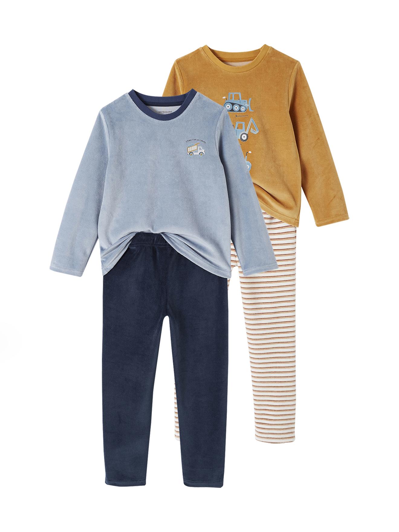 Lot de 2 pyjamas velours "tractopelle", VERTBAUDET