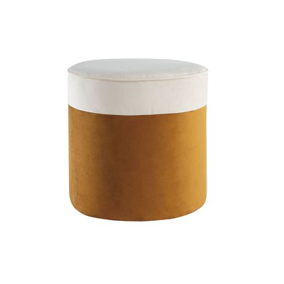 Pouf design bicolore en tissu velours  crème et  paon D40 cm DAISY MILIBOO