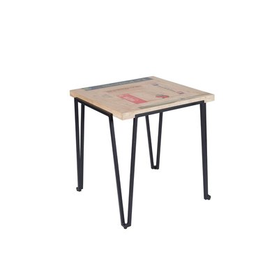 Table bistrot carrée en bois recyclé et pied métal L70 - DEMETER HELLIN, DEPUIS 1862