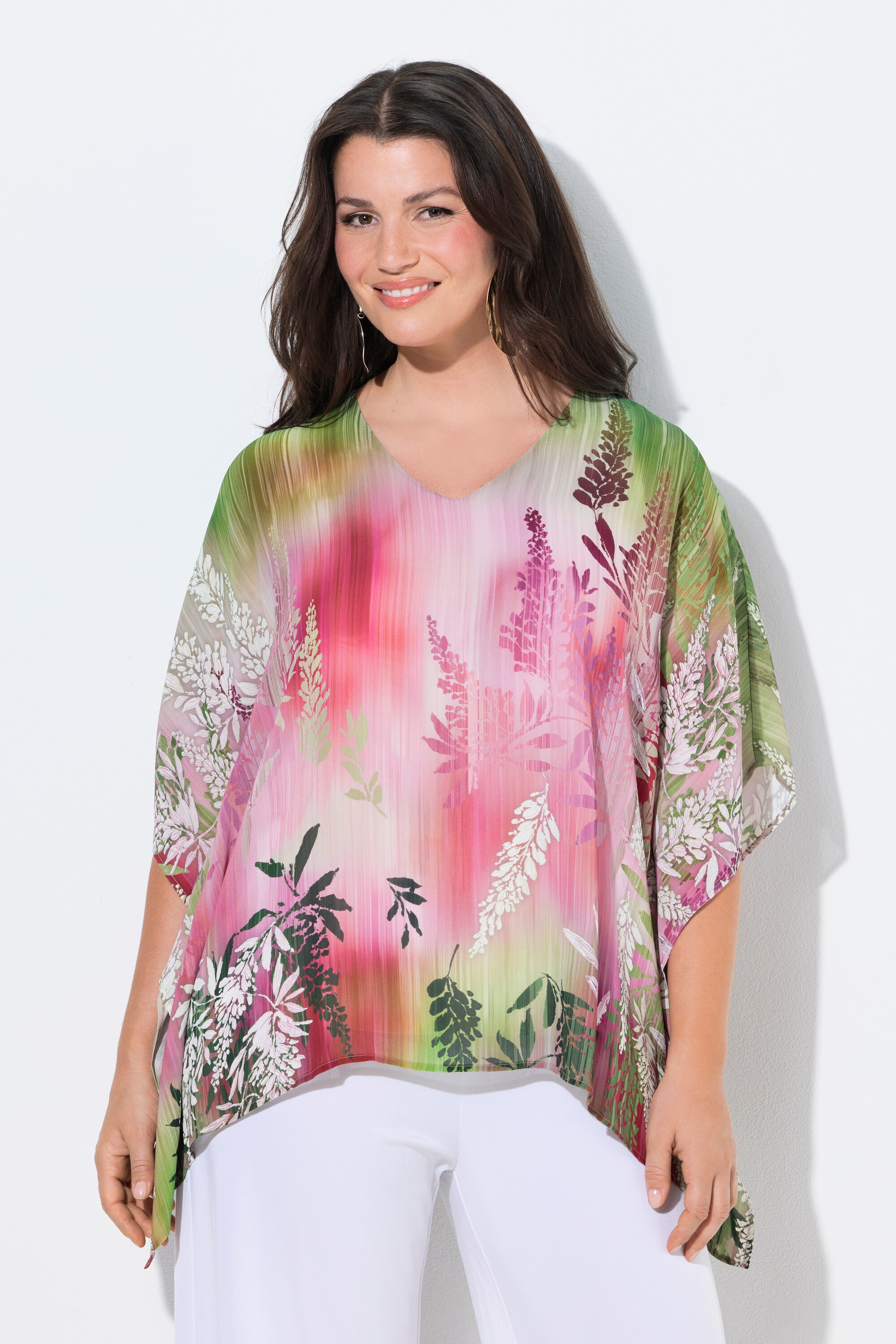 Blouse en mousseline doublée, décolleté en V, ULLA POPKEN