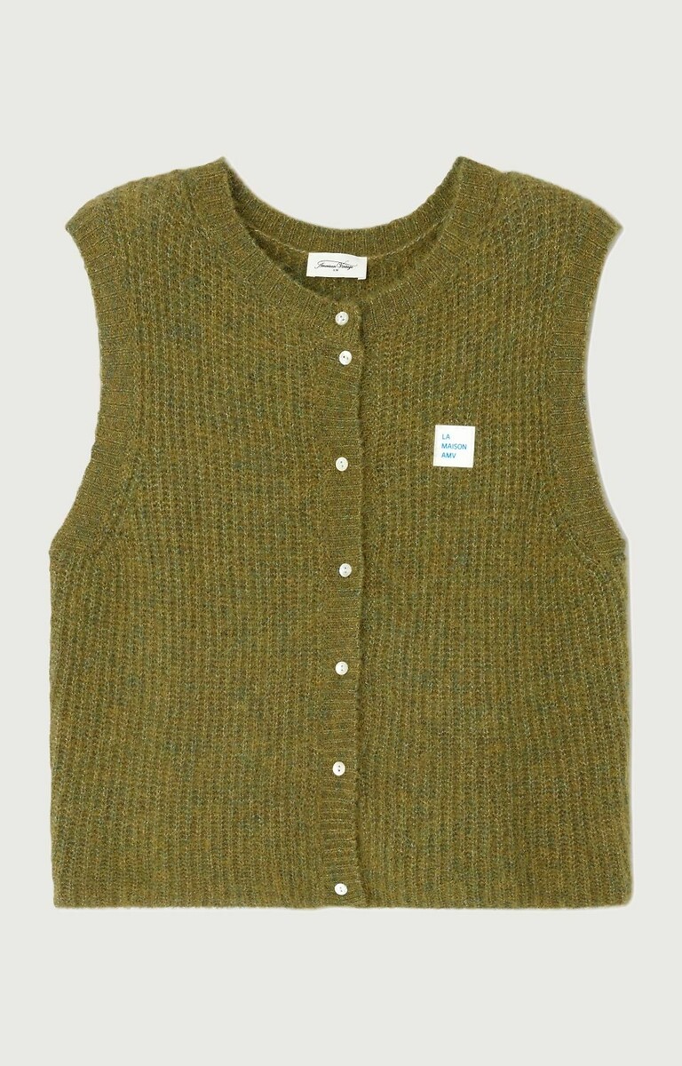 Gilet Sans Manches American Vintage - Flanelle Mélange Cachemire Marron - Taille M Neuf Sans étiquettes