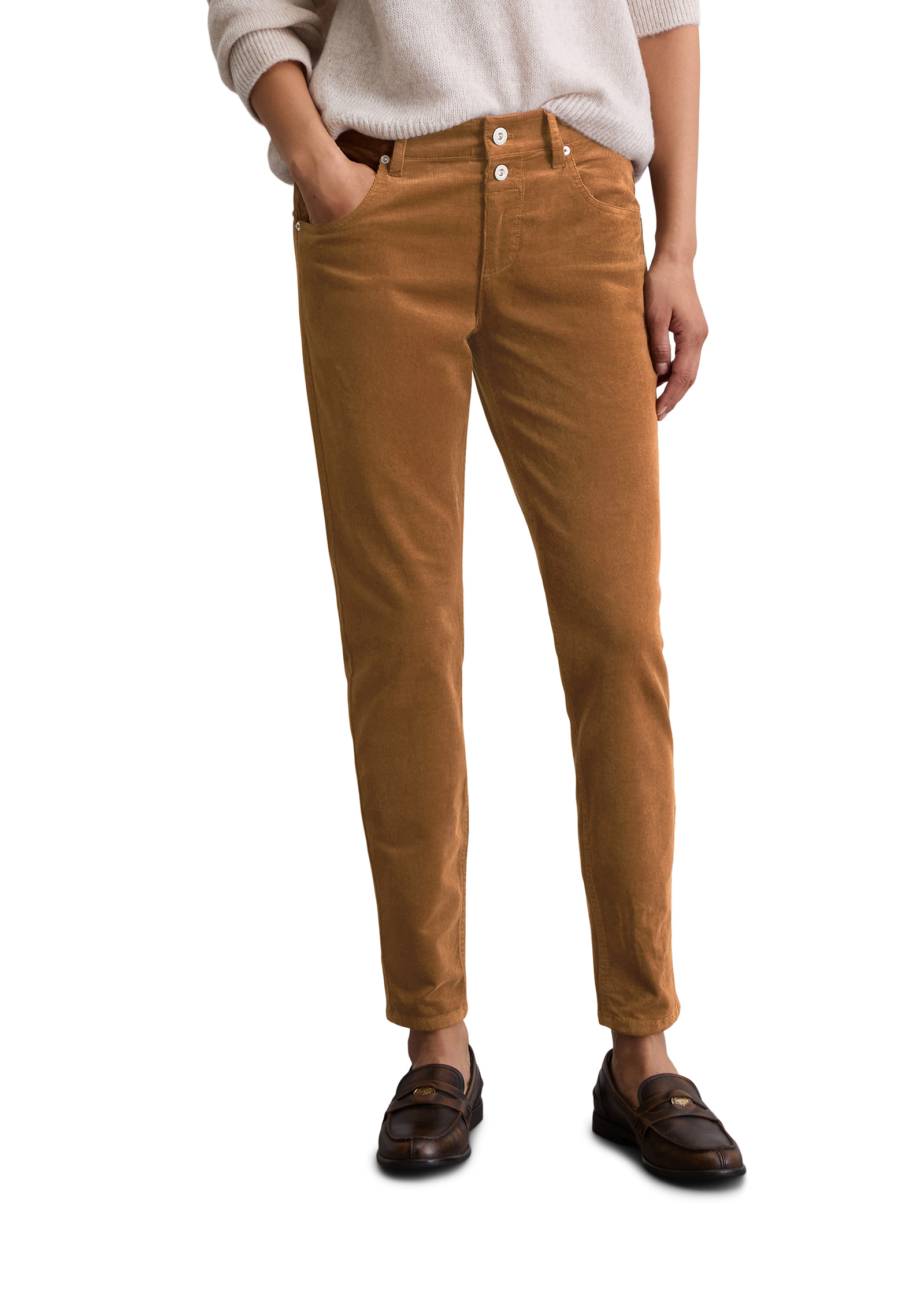 Pantalon à fines côtes modèle Theda boyfriend cropped en coton organique modal stretch, MARC O'POLO