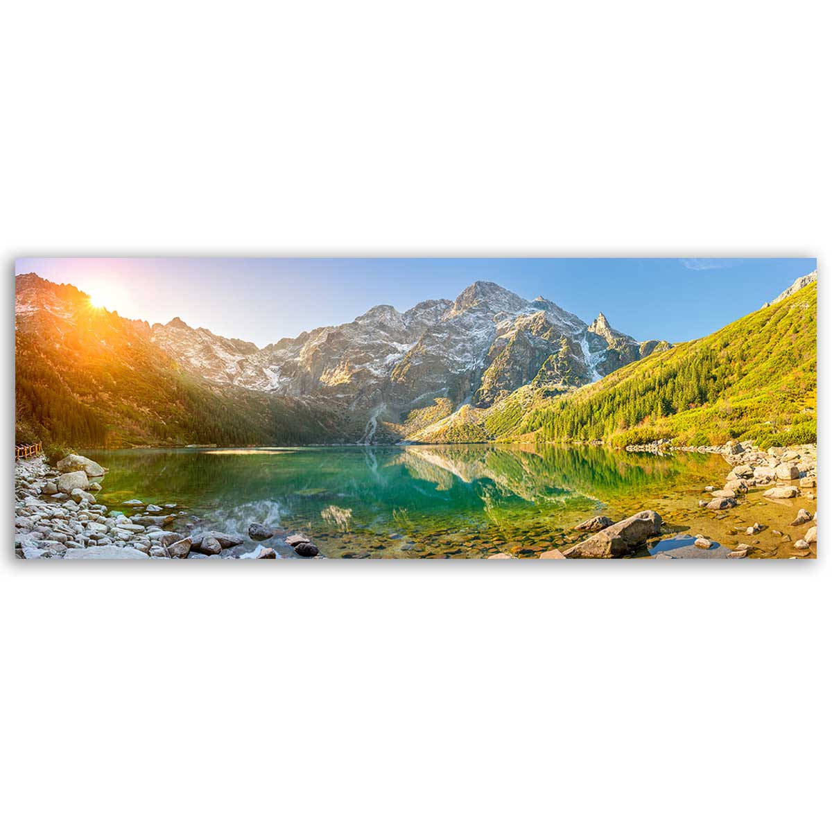 Tableau panoramique lac de montagne au lever du soleil, HEXOA