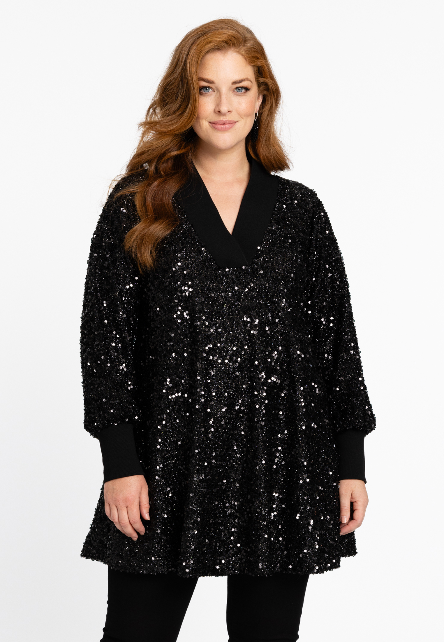 Tunique Noire Femme Grande Taille 60/62 Avec Strass - Neuf Avec étiquettes, Manches Longues