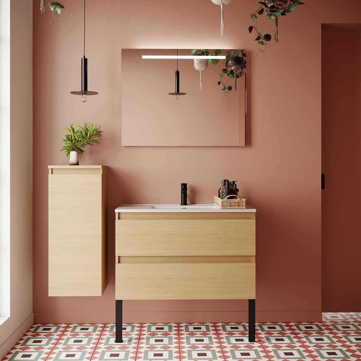 Meuble salle de bain vasque intégrée 2 tiroirs - HUDSON, HOMIFAB
