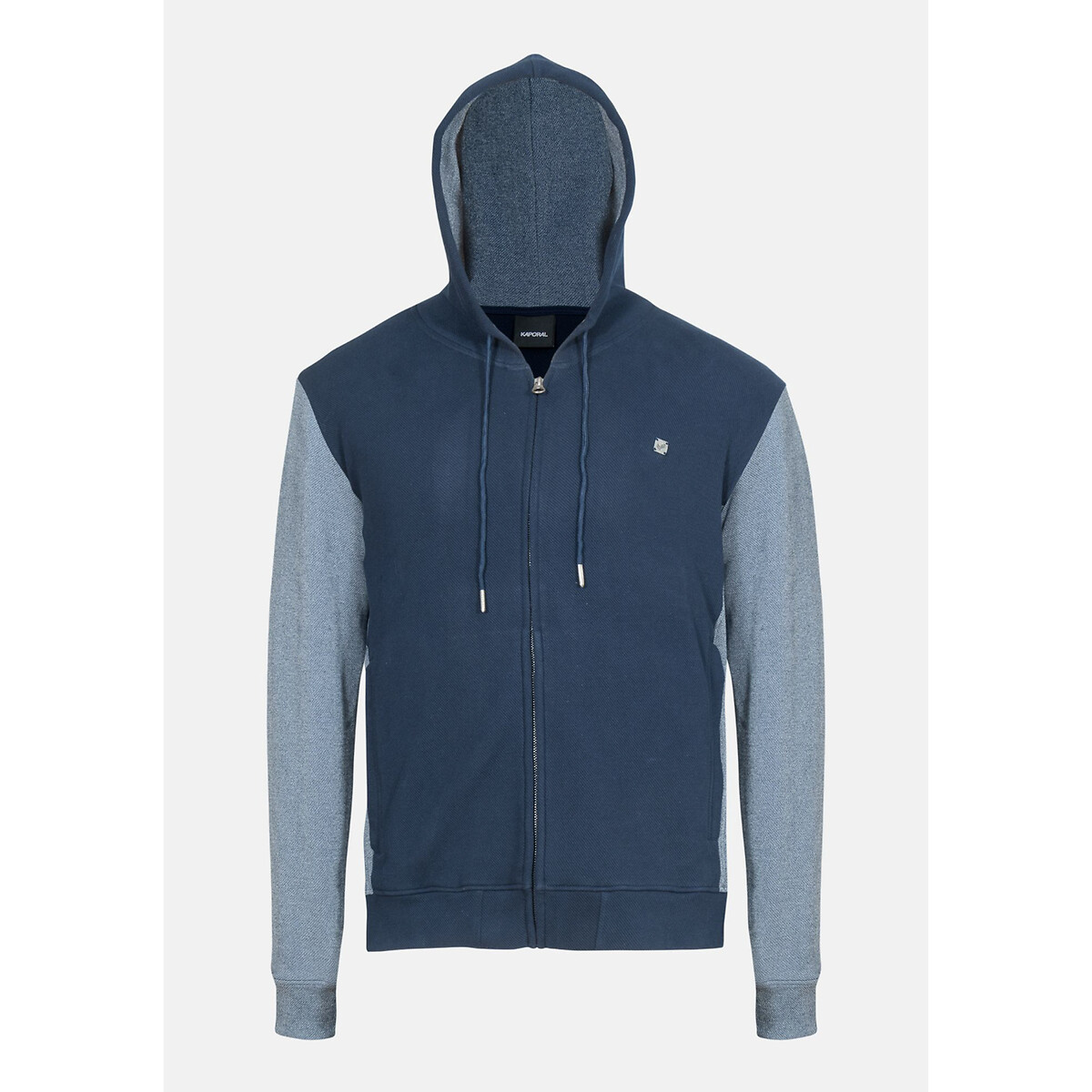 Two-Tone Zipped Hoodie in Cotton Mix