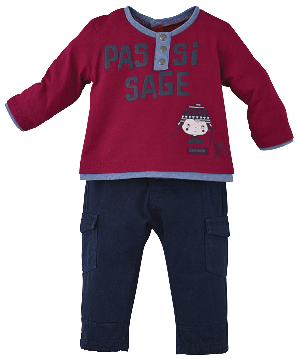 Pantalon + t-shirt bebe marine/rouge, SUCRE D'ORGE