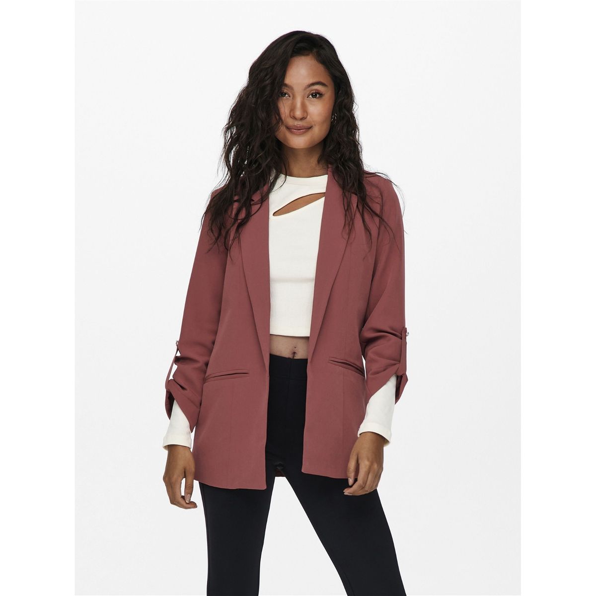 Blazer court rouge online femme