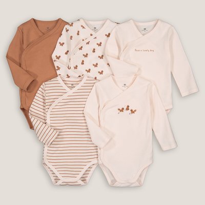 Pack of 5 Newborn Bodysuits in Cotton with Long Sleeves LA REDOUTE COLLECTIONS