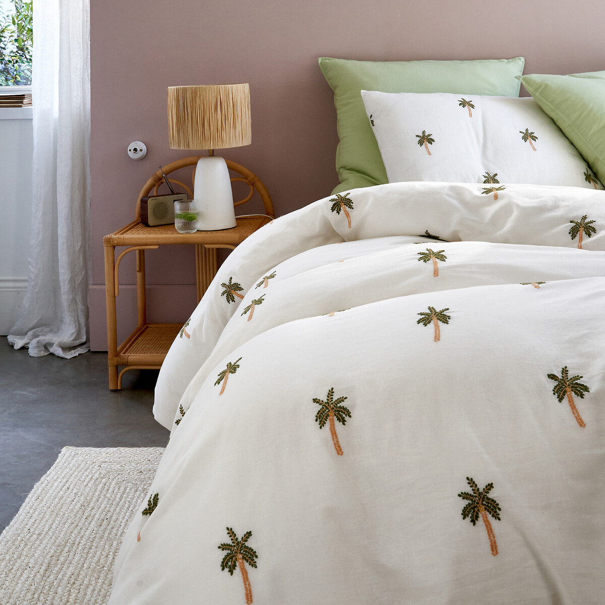 Ravenel Embroidered Palm Cotton & Washed Linen Duvet Cover