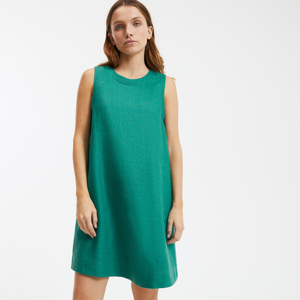 Mini flared sleeveless dress in linen, black, La Redoute Collections | La  Redoute