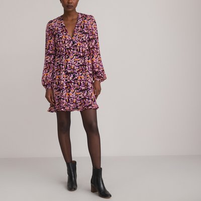 Floral V-Neck Mini Dress with Long Sleeves LA REDOUTE COLLECTIONS