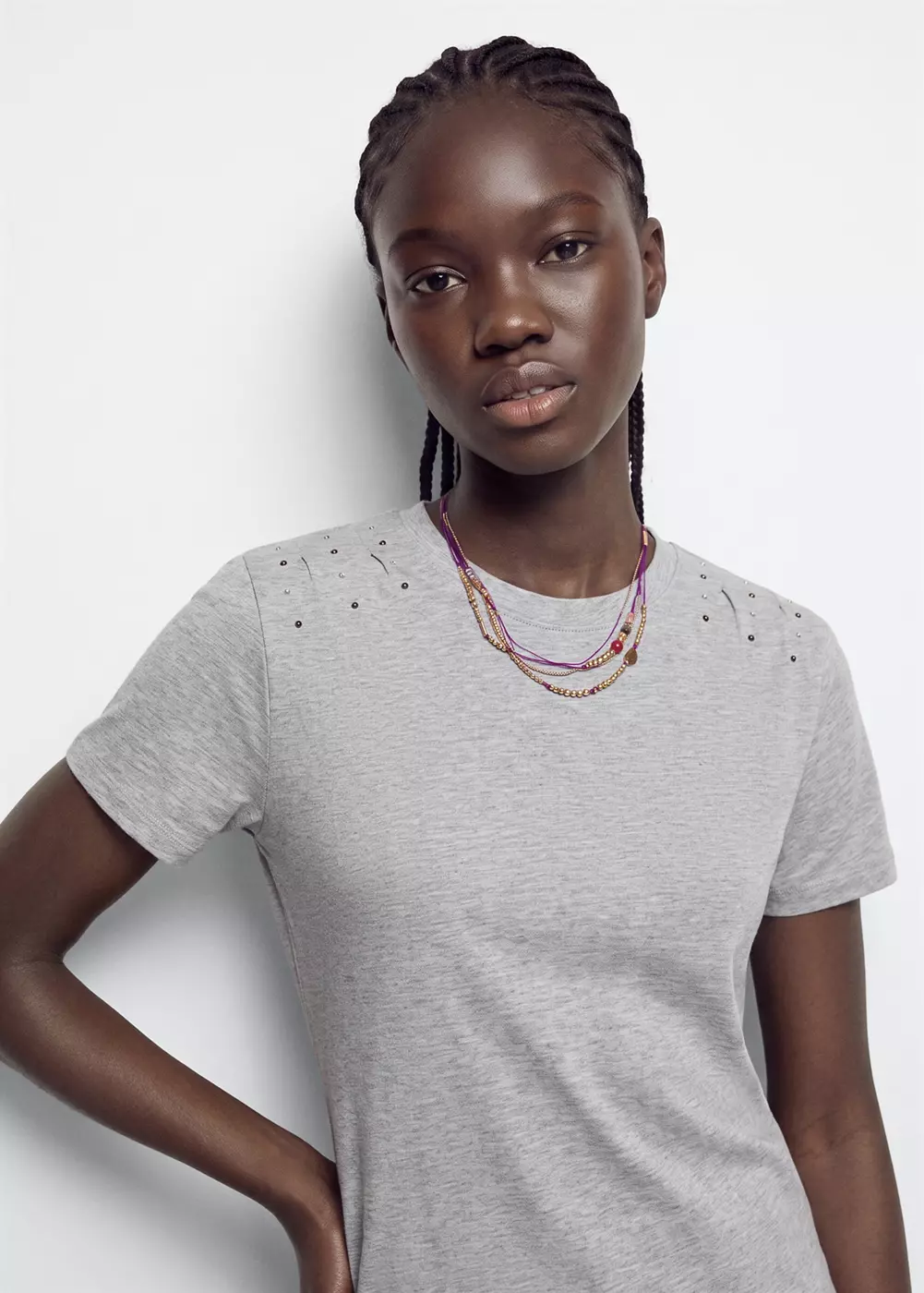 T-shirt à manches courtes avec clous, MANGO TEEN