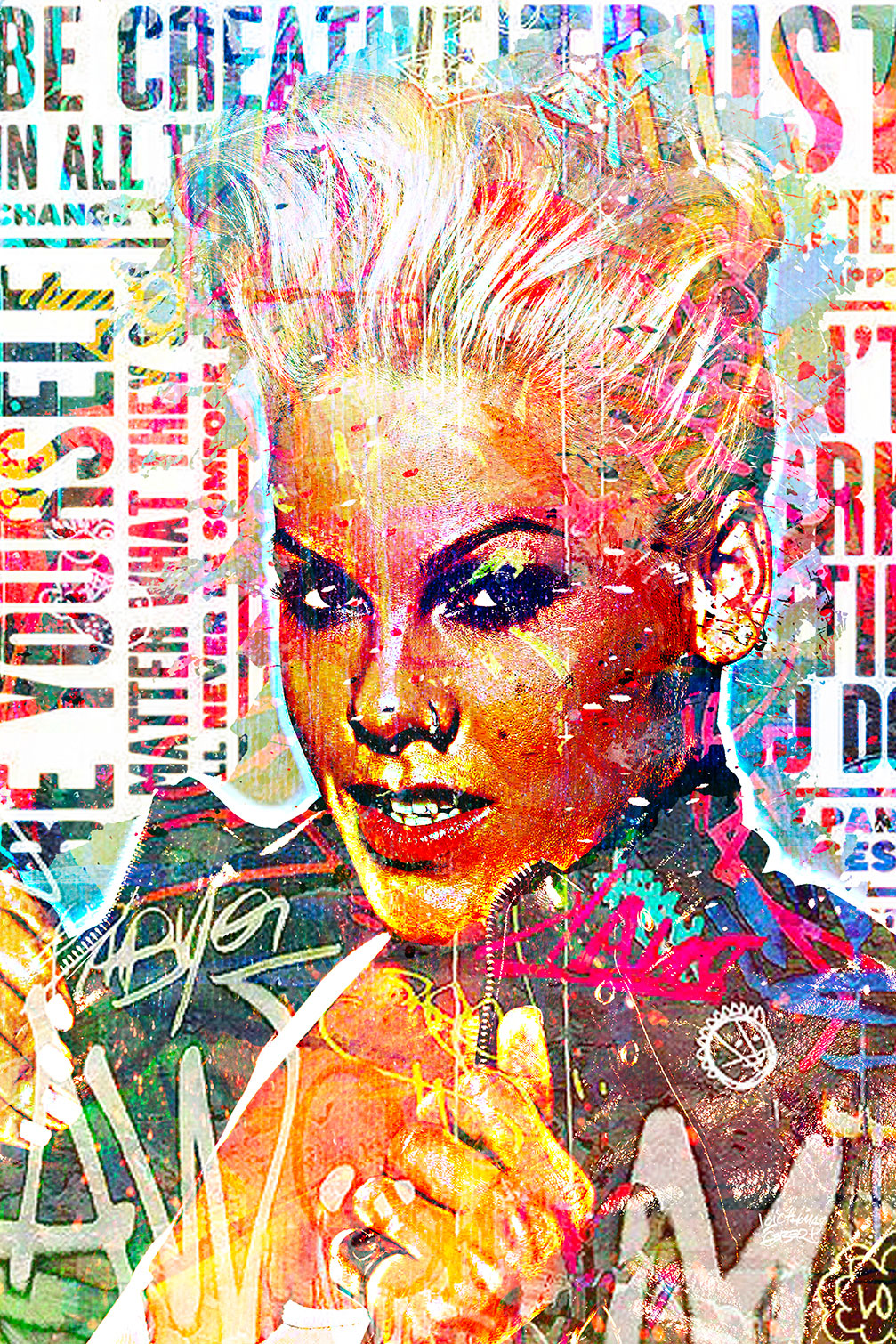 Tableau Affiche illustration graffiti pink, HEXOA