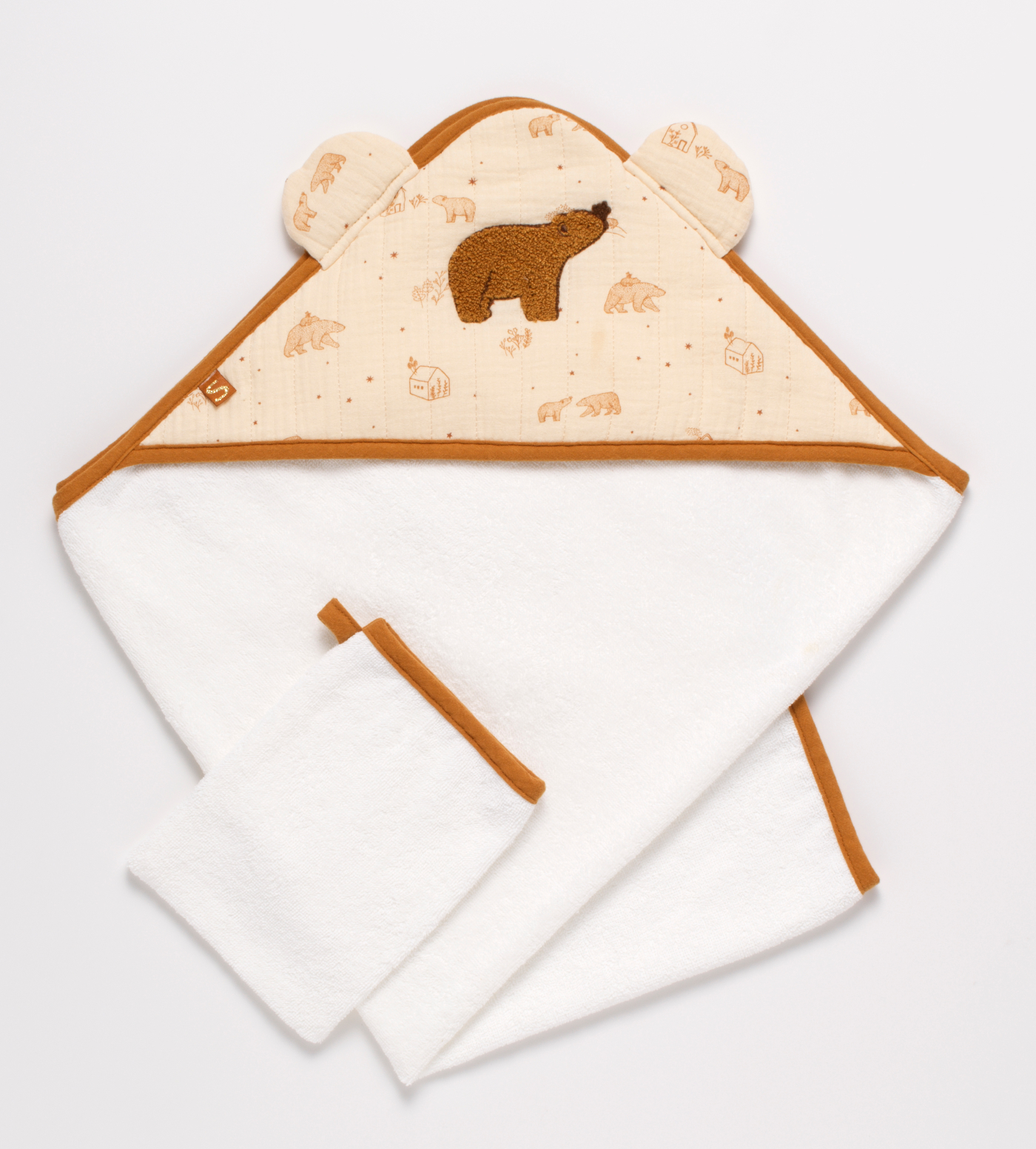 Cape de bain et gant en double gaze de coton et éponge, SAUTHON