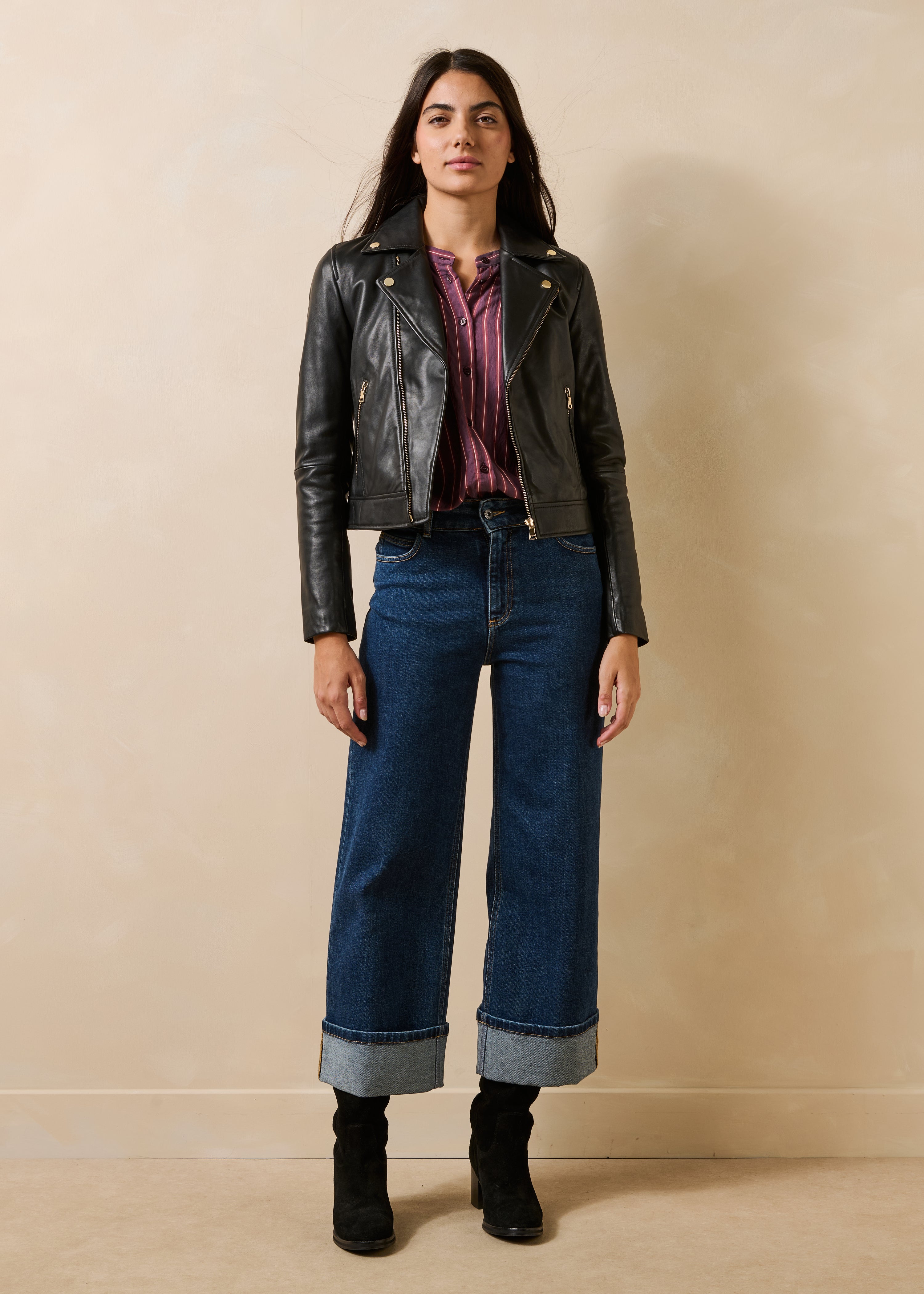 Blouson court en cuir esprit motard, LA FEE MARABOUTEE