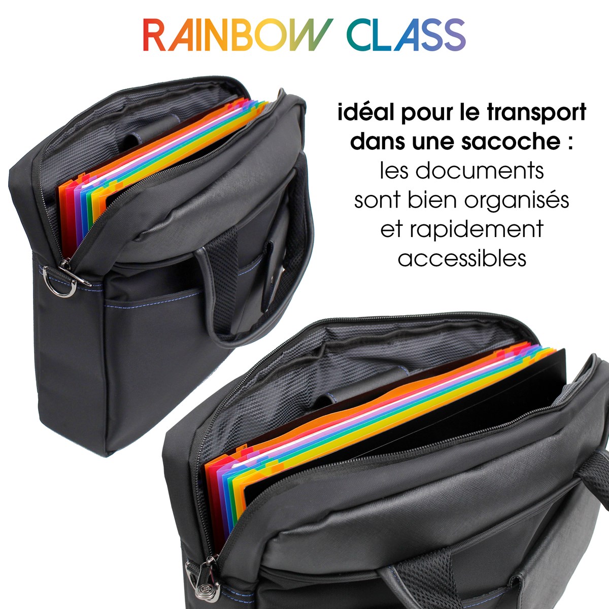 Trieur Reliure VIQUEL Rainbow - 12 Onglets Multicolores - Format A4 - Polypropylène Noir