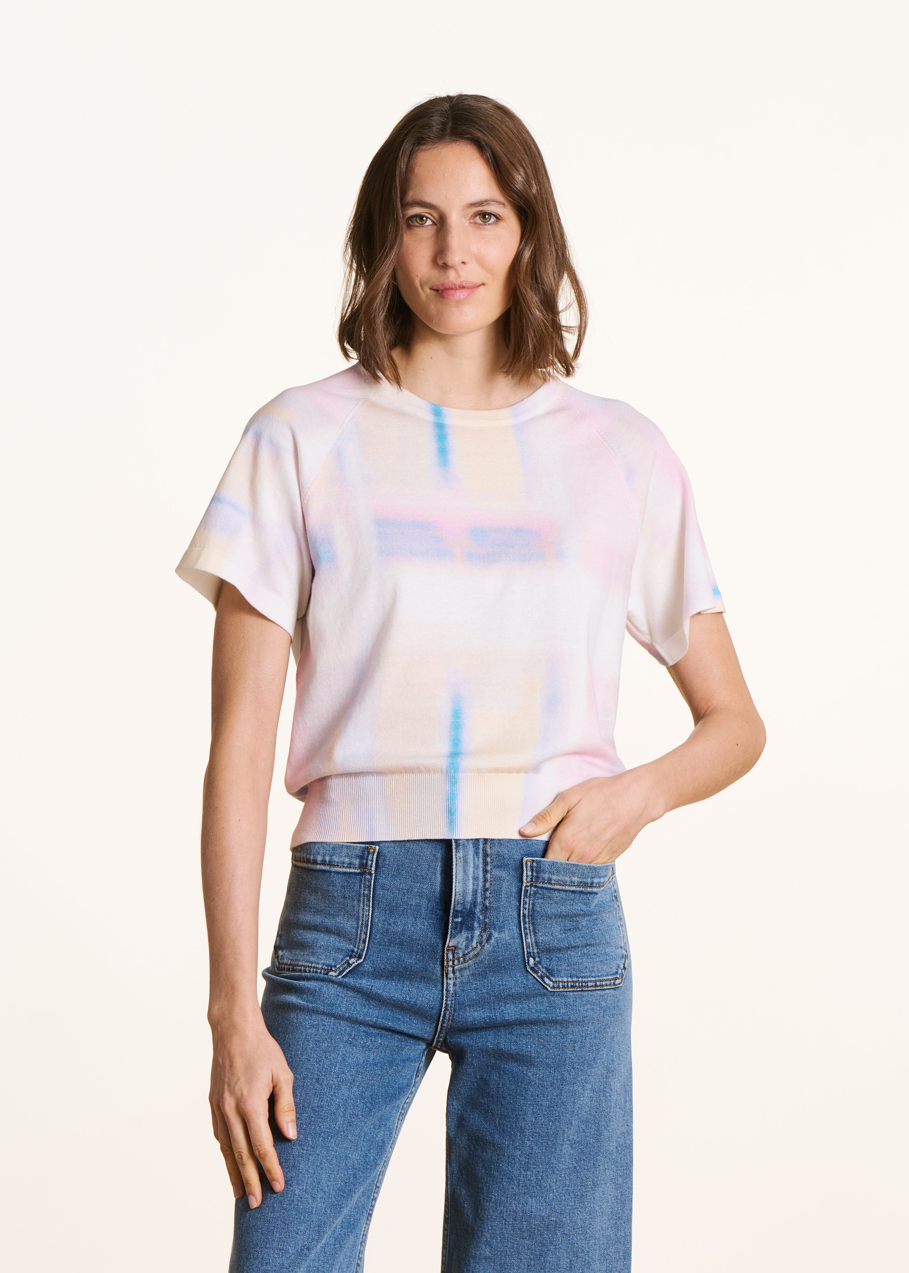 Pull manches courtes imprimé en coton biologique, LA FEE MARABOUTEE