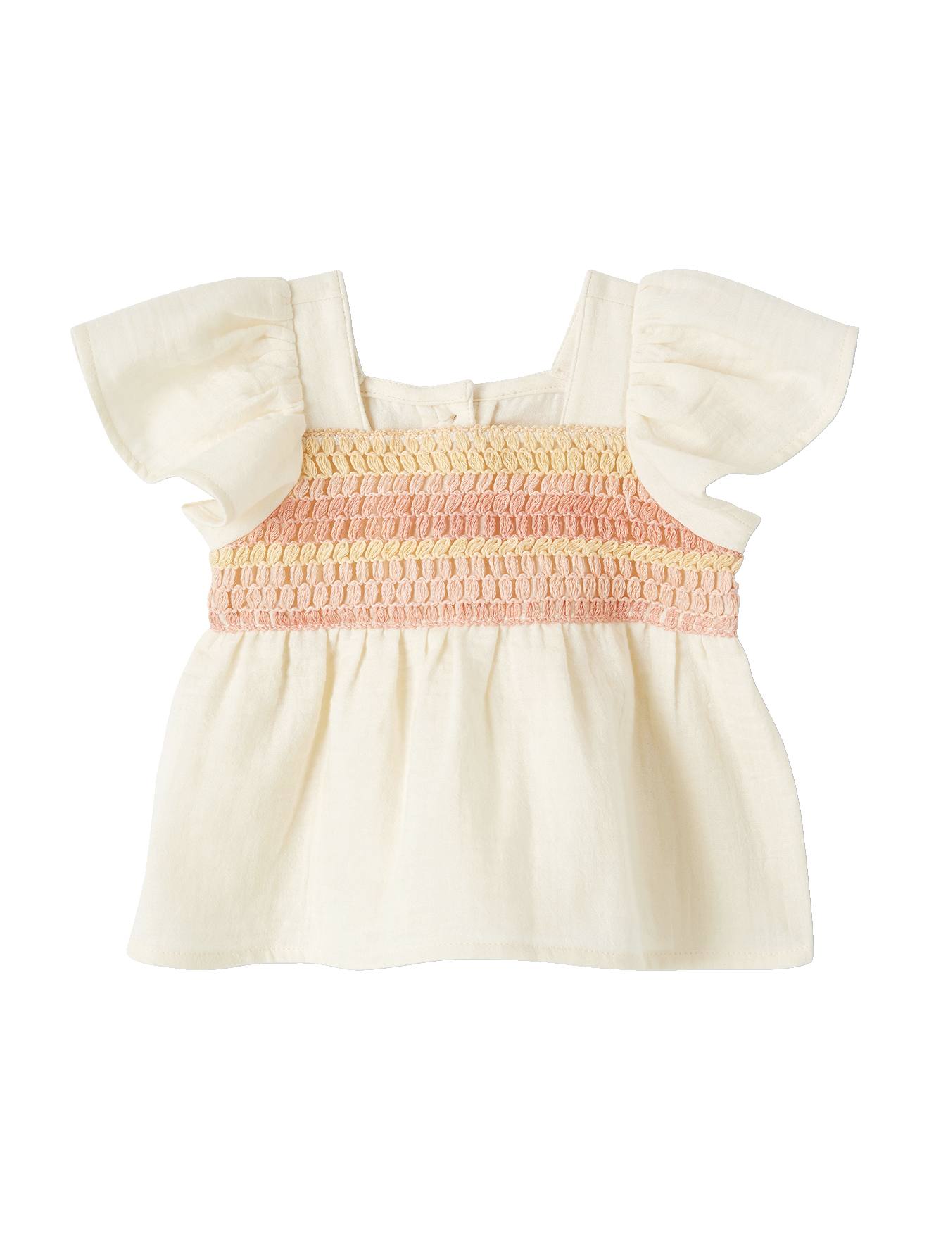 Blouse en gaze de coton bébé encolure en crochet, VERTBAUDET