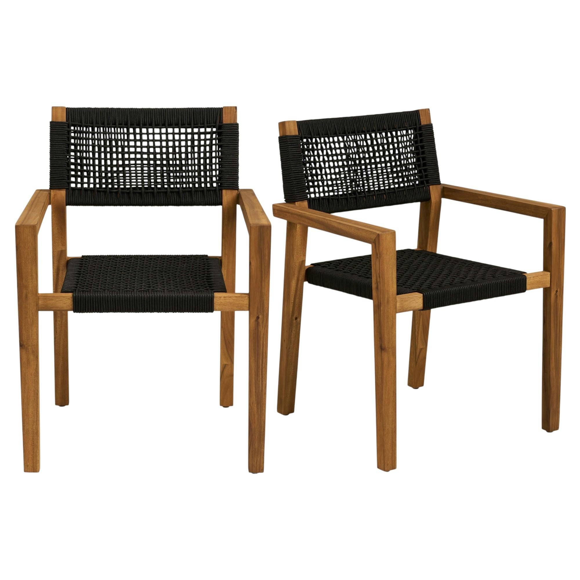 Chaise bois et cordage noir intérieur / extérieur (lot de 2) HOOGE, PIER IMPORT