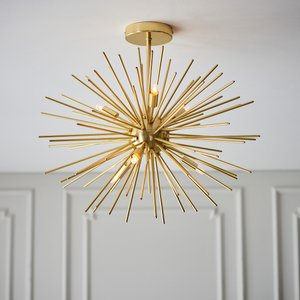 Gold Deco Sunbrust Semi Flush Ceiling Light