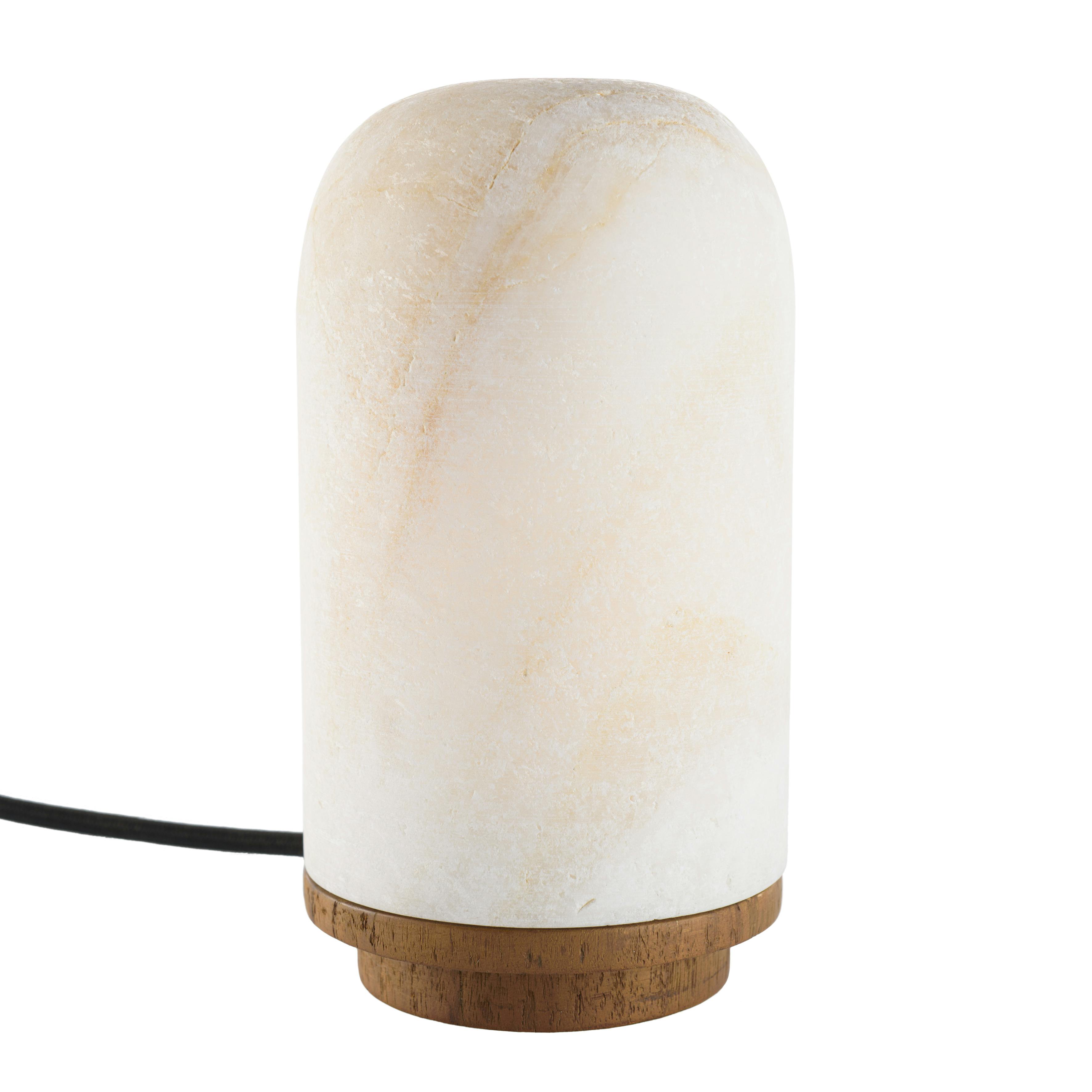 Lampe de table 10x10cm en pierre naturelle d'onyx et teck FOLELLI, PIER IMPORT
