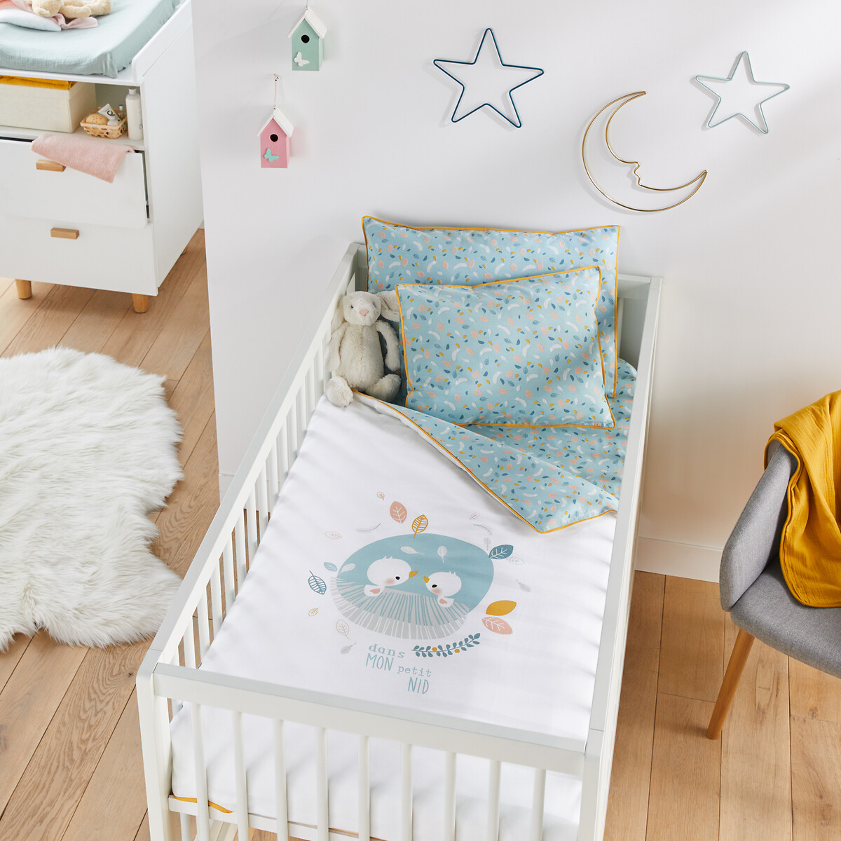 Housse De Couette Bebe Dans Mon Petit Nid La Redoute Interieurs Imprime Fond Blanc La Redoute