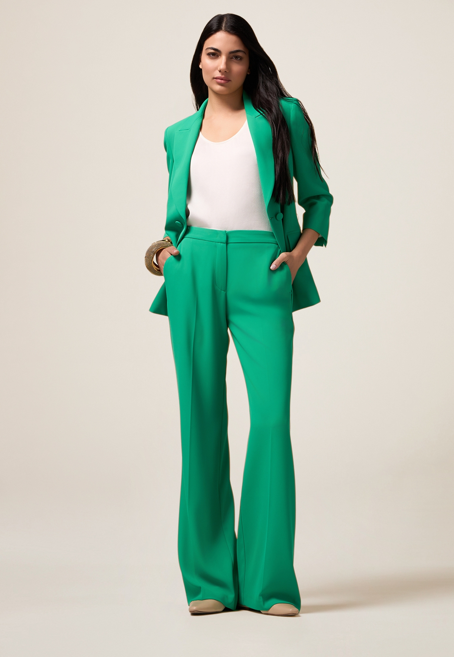 Pantalon jambe large en tissu fluide, OLTRE